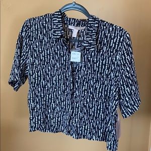 Black & White Patterned Crop Top, Button Down